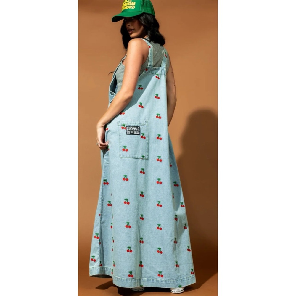 Dressed in LALA Light Blue Denim Cherry Maxi Dress - Picture 4 of 8